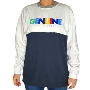 Jack Jones Long Sleeve Pullover Crew Neck Sweater X Large Blue White